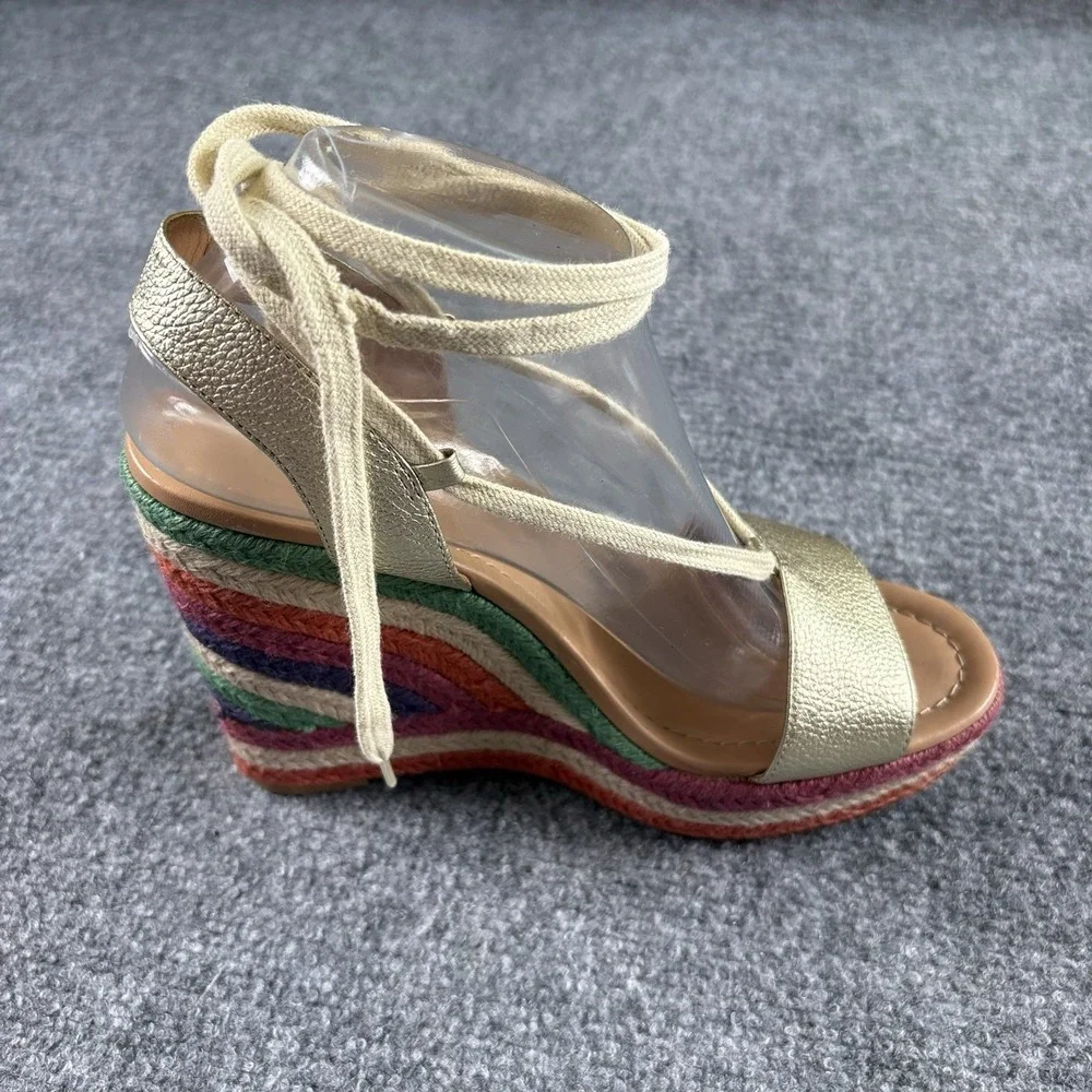 Kate Spade Gold Espadrille Wedge Sandals Women's 9M‎ Lace Up Rainbow Boho 5